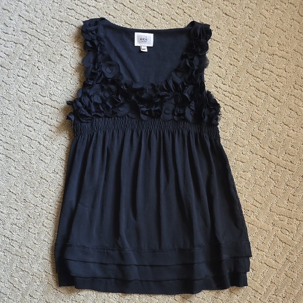 ECI Black Floral Applique Sleeveless Tank Top